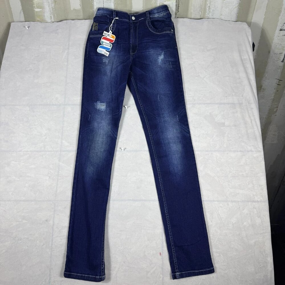 Ruff Skinny Leg Jeans Boys Blue Denim 5-Pocket Distressed Size L/42 NWT‎